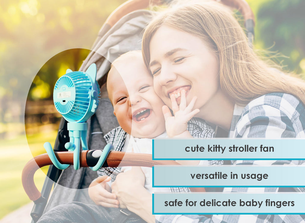 FANimal Portable Stroller Fan for Baby – Rechargeable Handheld & Clip-On USB Fan, Stroller Accessories with Night Light (Blue)
