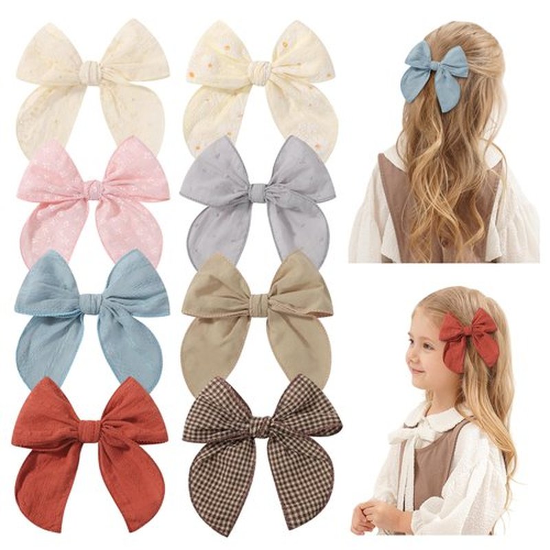 doboi 8PCS Baby Girls Hair Clips Fable Hair Bows Cotton Linen Bows for Girls Hair Accessories for Baby Toddlers Kids