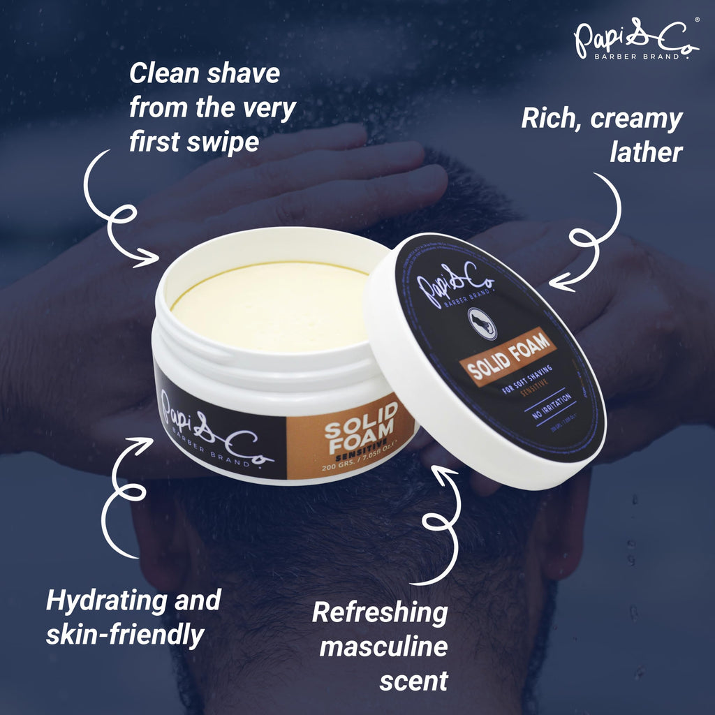 Papi & Co. Head & Beard Soft Shaving Solid Foam – Lightly Scented Shaving Foam – Travel Size, No Mess, Easy to Use – Smooth, Comfortable Shave – Classic Grooming Essential for a Clean, Fresh Look, 7oz