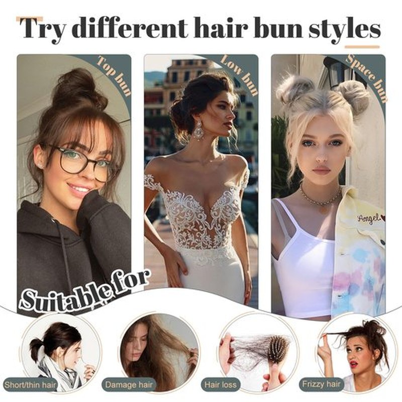 Hairro Messy Bun Hair Piece Real Remy Human Hair Straight Highlight Balayage Piano Color Ponytail Scrunchies Updo Elastic Wrap On Chignon 30g #12RP613R Golden Brown Mix Bleach Blonde