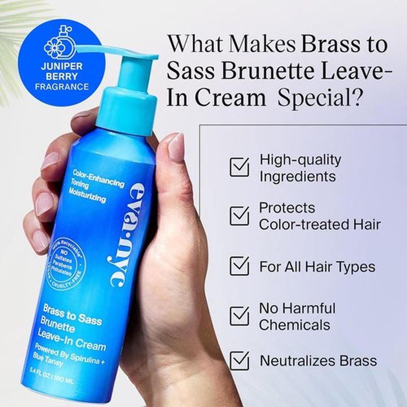 Eva NYC Brass to Sass Brunette Leave-In Cream - Vegan No-Rinse Toner for Color-Treated Hair, 5.4 fl oz