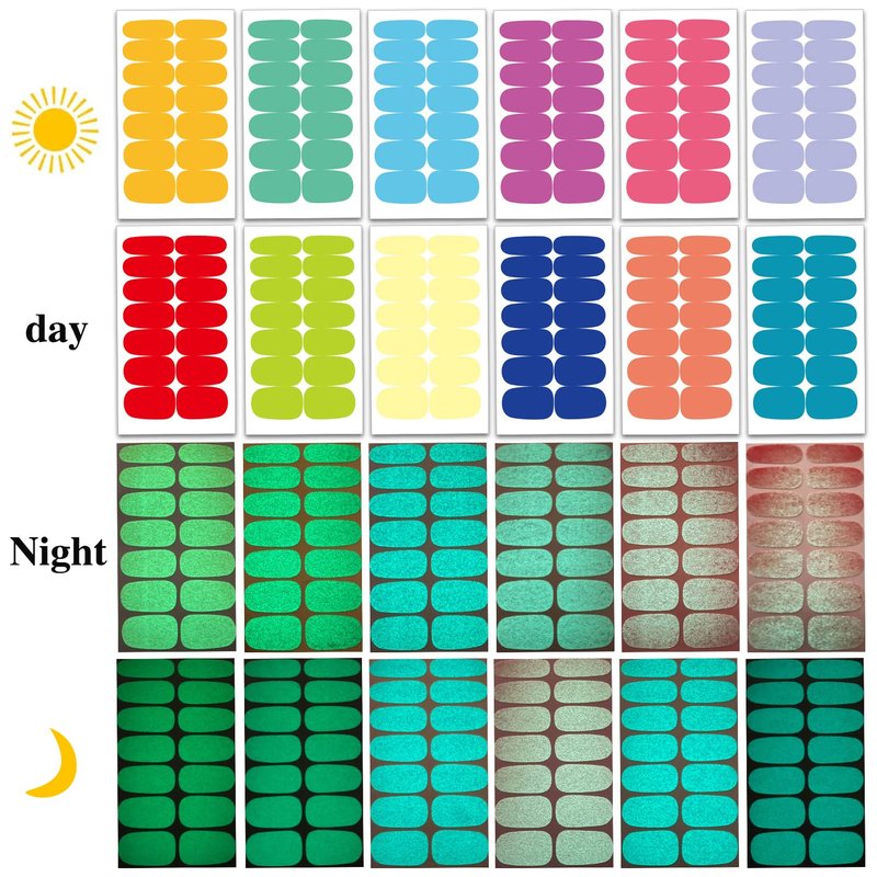 WOKOTO 12 Sheets Luminous Solid Nail Polish Strips with File - Self-Adhesive Glow in Dark Gel Nail Strips Stick On Nails Stickers Full Wraps for Women Nail Art Polish Stickers for Nails