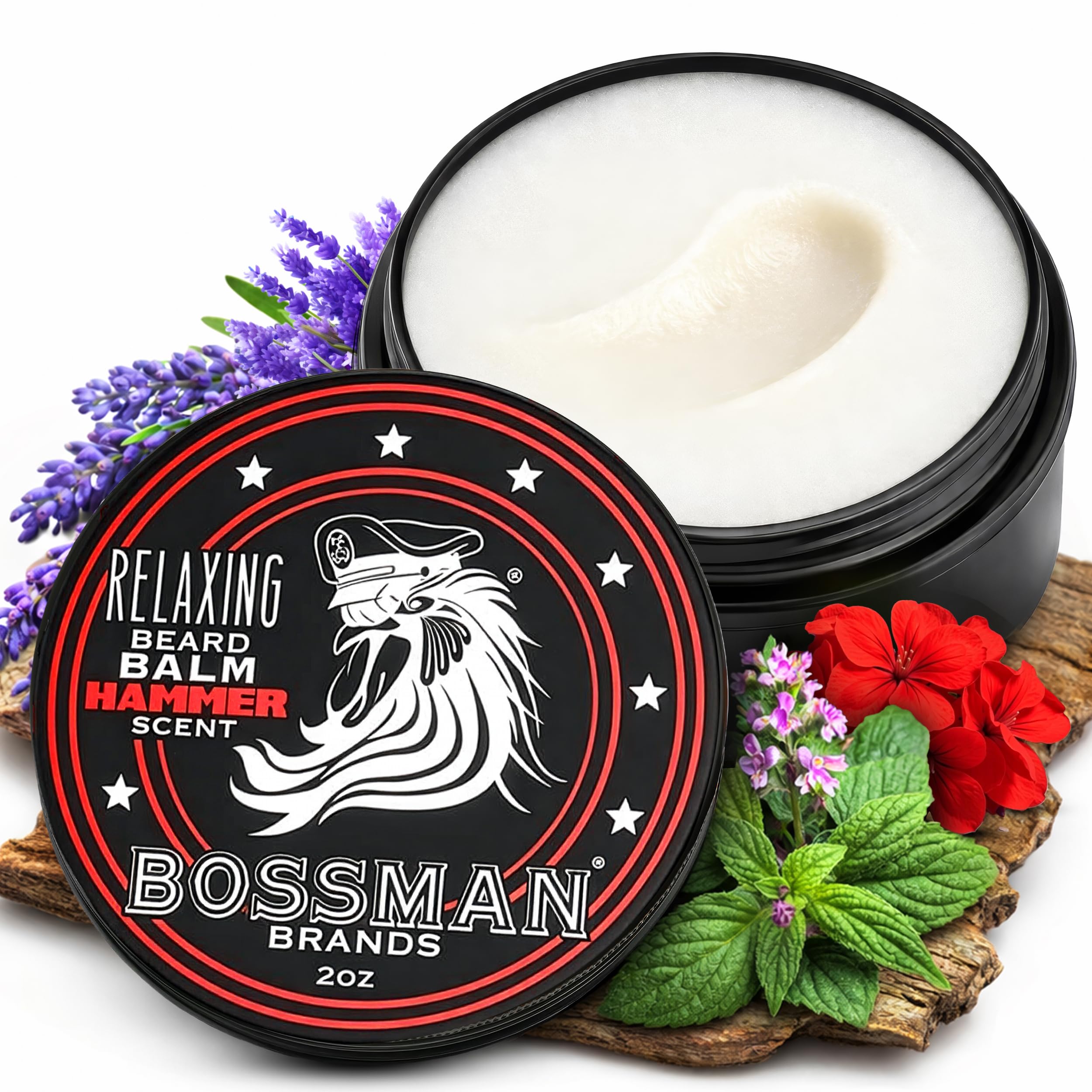Bossman Relaxing Beard Balm - Beard Tamer, Relaxer, Thickener and Softener Cream - Made in USA (Hammer Scent)