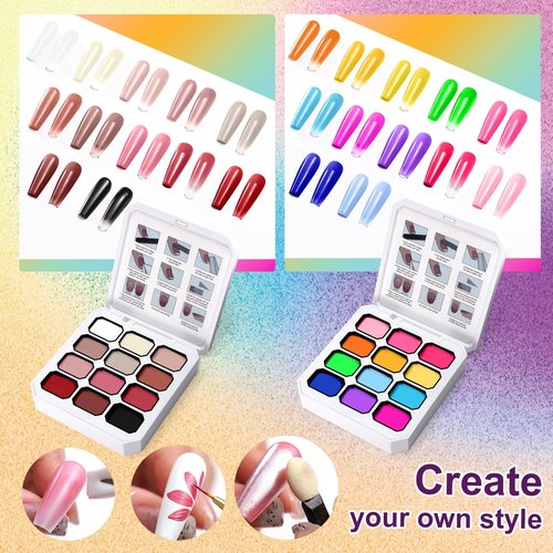 U-Shinein Gradient Painting Gel Set, 24 Bright Pink Blue Colors Ombre Gel Nail Polish for Pigment Pat Nail Gel Kit, Silky Texture, French Manicure DIY Nail Art, No-wipe Soak of UV
