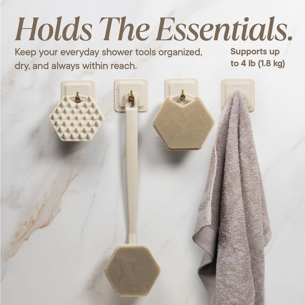 TOOLETRIES Arnold Silicone Shower Hook 2 Pack, Adhesive Hooks - Sand