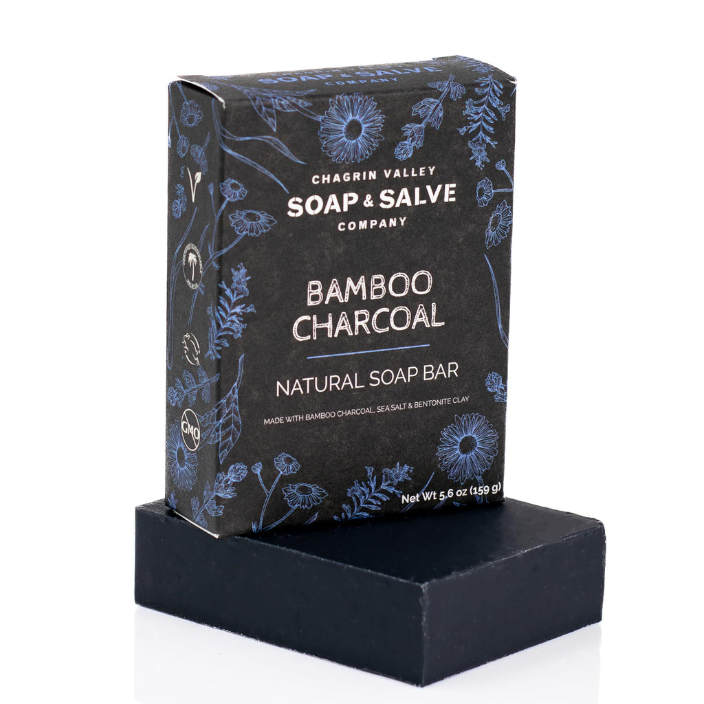 Chagrin Valley Natural Soap Bar - Bamboo Charcoal Soap for Men and Women - Handmade, Unscented, Exfoliating and Cleansing Large 5.6 oz Bar With Tea Tree Oil