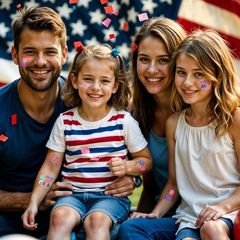 Cerlaza Labor Day Decorations, Glitter Freckles Face Tattoo with American Flag Design, Red White Blue Usa Accessories, 4th of July Independence Day Fake Tattoos Makeup Kit, Rave Outfits for Women