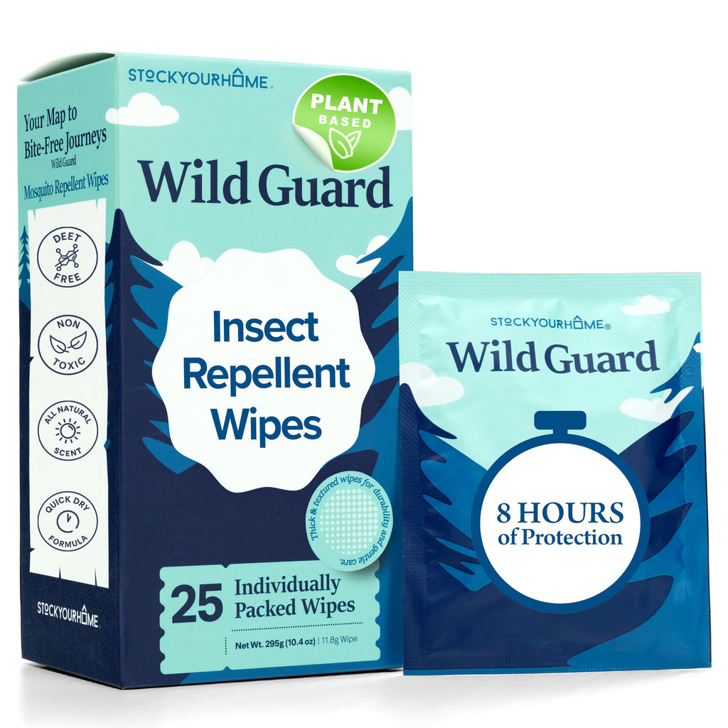 Wild Guard Mosquito Repellent Wipes (50 Pack), DEET Free Insect Repellent, Individually Wrapped Bug Wipes for Kids and Family, Travel Size for Camping, Hiking and Beach, 8 Hour Protection