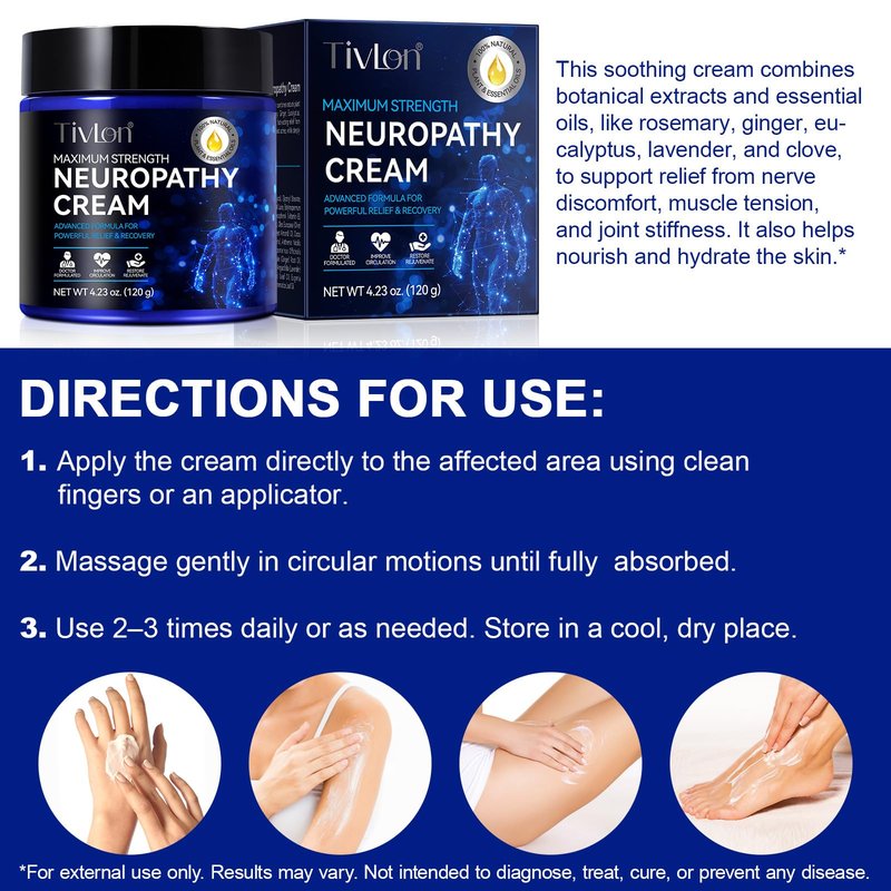 ZVHCFYQR Neuropathy Relief Cream, Maximum Strength Relief Lotion for Feet Hand Legs Toes Includes Arnica, Vitamin E, Rosemary, Ginger, Eucalyptus, Lavender, Clove, Aloe Vera and Shea Butter (1)