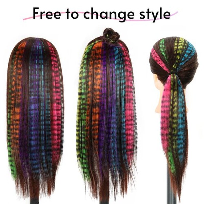 EXTACIO 10pcs/pack Scene Hair Extensions Synthetic Clip in Leopard print Hair piece 18inch Long Straight Colorful striped Hairpieces Halloween Party Cosplay Y2K Use for Women