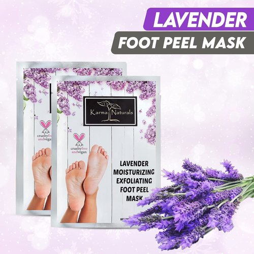 Foot Peel Mask Lavender Moisturizing Exfoliating Foot Masks - Karma Organic Feet Peeling Masks for Dry ed Feet, Remove Dead Skin & Calluses - Removes & Repairs Rough Heels, Dry Toe Skin (Pack of 2)