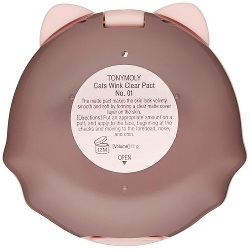 TONYMOLY Cats Wink Clear Pact - Clear Skin Compact Powder for Flawless Finish | 01 Shade