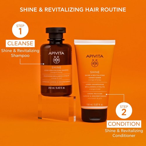 Apivita Shine Shampoo - Revitalizing Formula with Orange & Honey, Silicone-Free | 250 mL / 8.45 oz