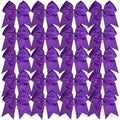 Cheerleader Bows 8 Inch 20 pcs Ponytail Holder Cheerleading Bows Hair Tie (Purple)