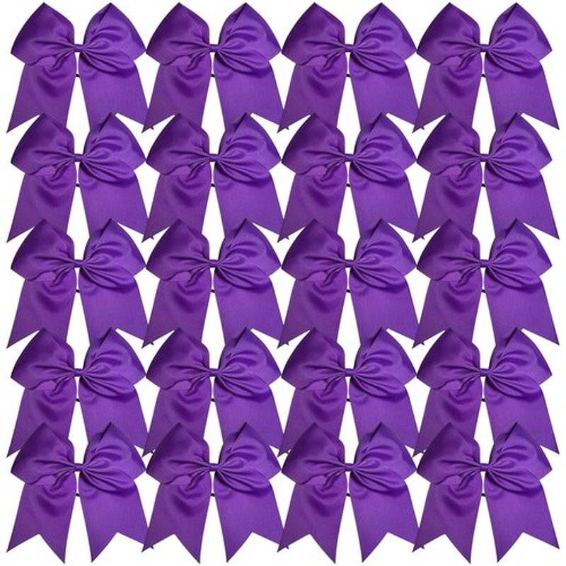 Cheerleader Bows 8 Inch 20 pcs Ponytail Holder Cheerleading Bows Hair Tie (Purple)