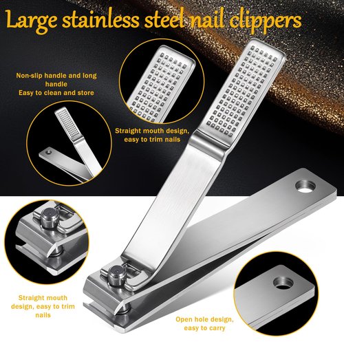6 Pieces Straight Nail Clippers for Thick Nails Edge Toenails Clippers Stainless Steel Nails Cutters Heavy Duty Fingernail Clipper for Men Women
