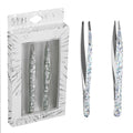 2pc Silver Glitter Tweezer Set - Pointed & Slanted Stainless Steel