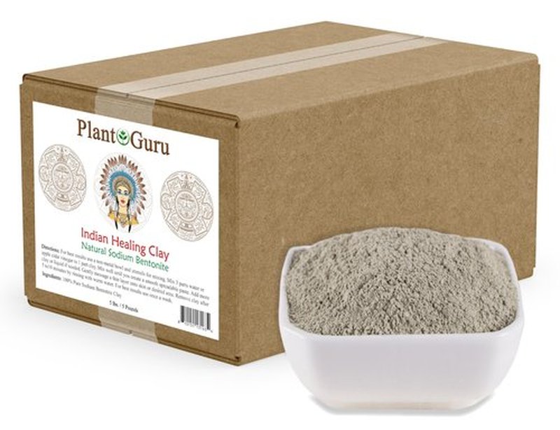 Plant Guru Sodium Bentonite Clay Powder 5 lbs. Bulk Wholesale 100% Natural Indian Healing Clay - Deep Pore Cleansing Facial And Body Mask - Detox Clay for Face, Hair, Acne, and Bath.