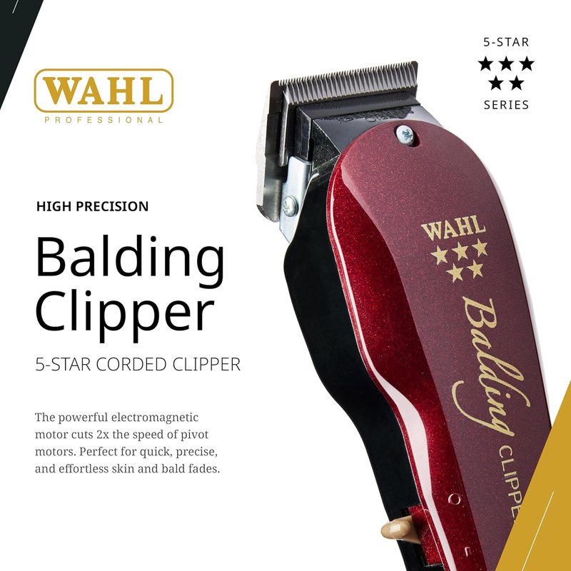 Wahl Professional 5 Star Balding Clipper - Ultra-Close Trimming with V5000 Electromagnetic Motor