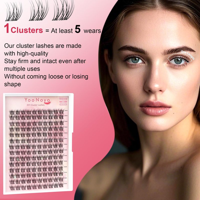 YOONOYA Wispy Lash Clusters 140 Pcs 10mm Short Eyelash Clusters C Curl Cluster Eyelash Extensions Natural Wispy Cluster Lashes Reusable Individual Invisible Band Lash clusters (QX-10mm)