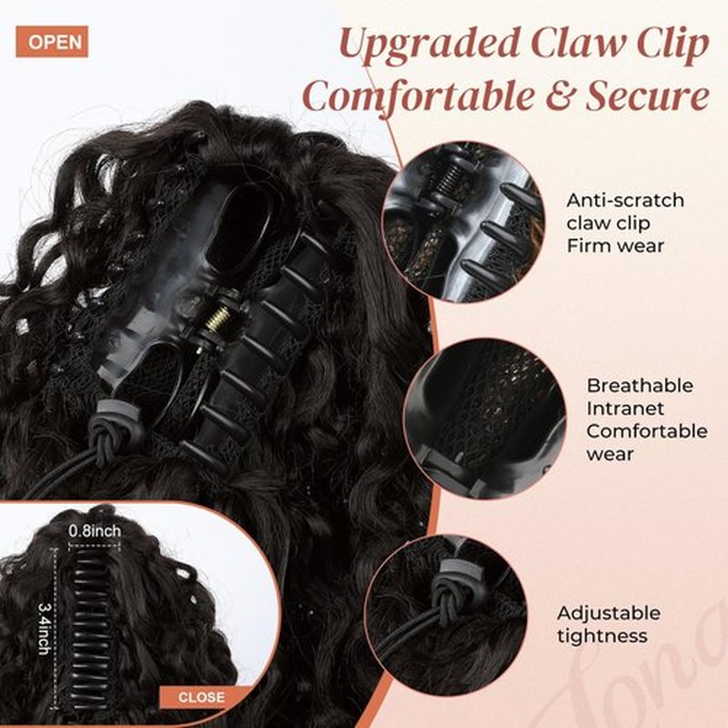 LONAI Ponytail Extension,26 Inch Curly Claw Clip Ponytail Hair Extension,100％ Pure Protein Silk Claw Clip in Pony Tail Hair Natural Soft Hairpiece for Women(Dark Chocolate Brown)