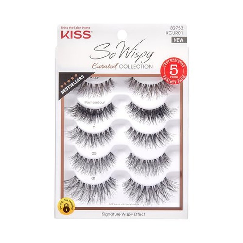 KISS So Wispy Curated Collection of Bestselling False Eyelash Styles Multipack, Volume & Curl, Lash Extensions Look, Signature Wispy Effect, Cruelty Free, Reusable, Contact Lens Friendly, 5-Pair