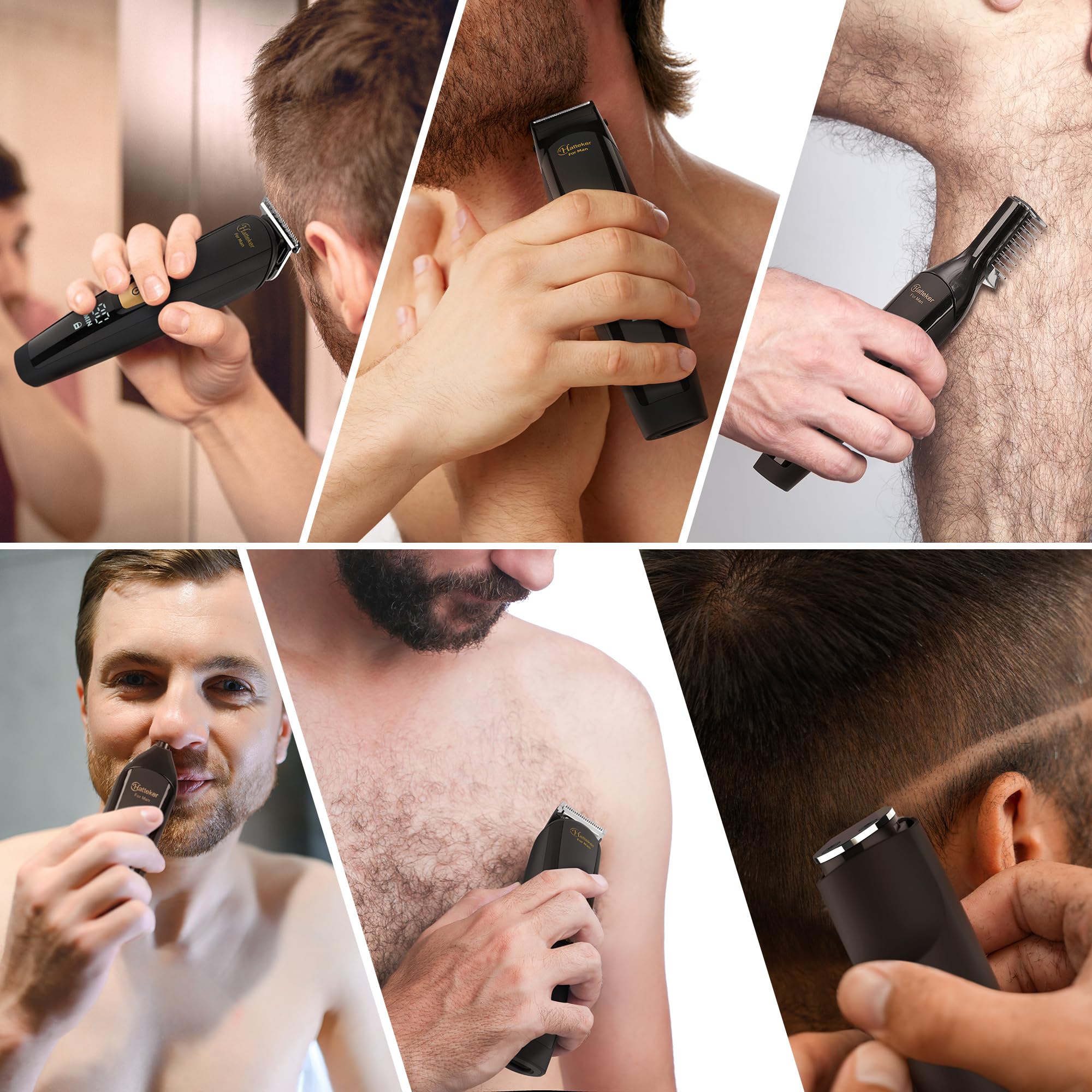 Hatteker Mens Body Hair Beard Trimmer Groin Trimmer Mens Grooming Kit Electric Razor Body Shaver Waterproof 6 in 1