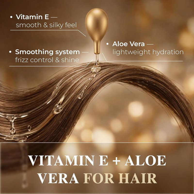 Vitamin E Capsules - 2-in-1 Hair Serum & Face Glow with Aloe Vera - Lightweight & Non-Greasy - 60 Capsules