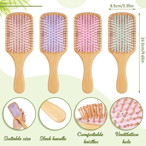 Tessco for you 12 Pcs Bamboo Hair Brushes Bulk Blank Wooden Paddle Brush Natural Scalp Massage Anti Static Hairbrush Engraving DIY Gifts for Women, Party, Wedding(9.65'' X 3.35'',Macaron)