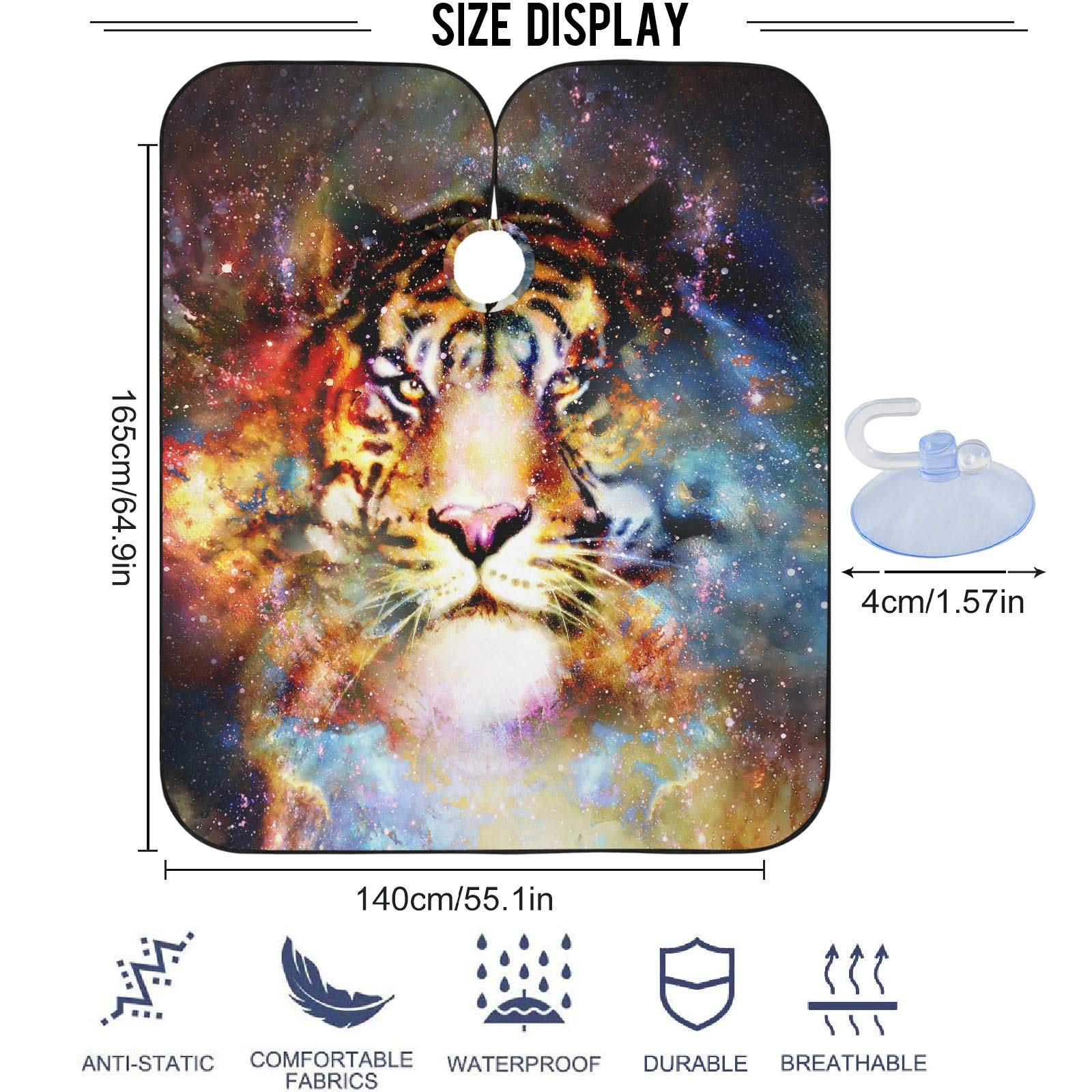 visesunny Tiger Galaxy 3D Print Barber Cape Anti-Static Hair Cutting Cape with Snap Closure Professional Salon Polyester Cape Barber Water-Resistant Hairdressing Cape Adjustable Snap for Hairstylists