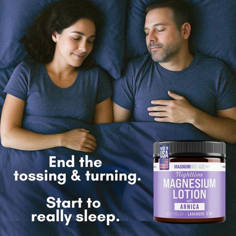 Magnum Solace Nighttime Magnesium Lotion with Arnica – Soothing Relief & Relaxation, Highly Concentrated Magnesium for Muscles & Joints – Apply to Legs or Feet Before Bed – Skin-Friendly