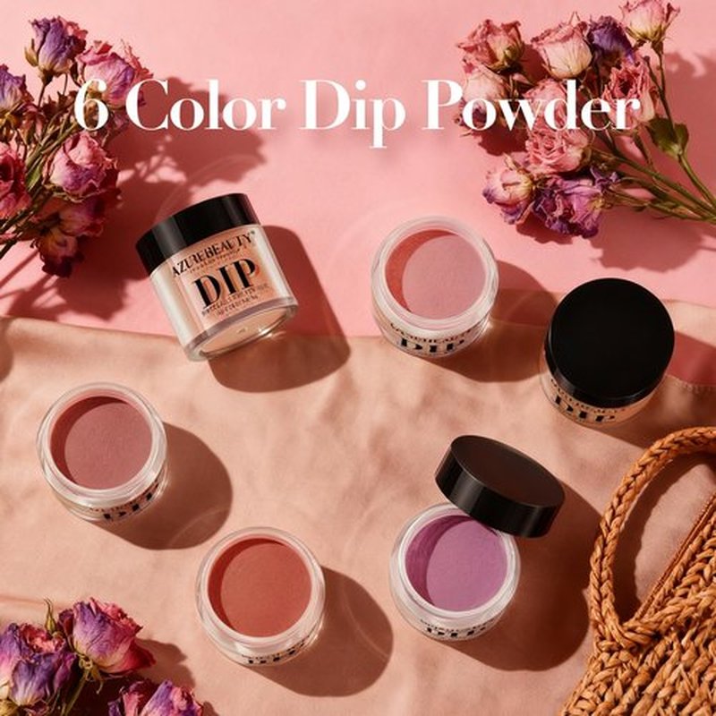 AZUREBEAUTY Valentine's Dip Powder Set, 6 Pcs Blush Pink Jelly Dipping Powder, French Nail Art Starter Manicure Kit for Salon Quality & DIY at Home