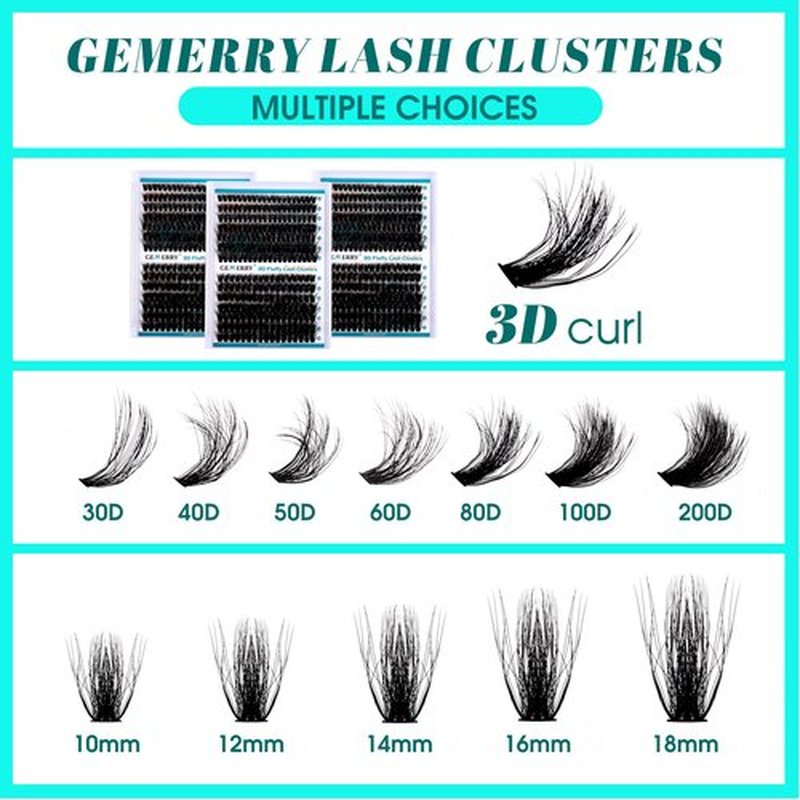 GEMERRY Lash Clusters Fluffy Eyelash Clusters Extensions 3D Effect Cluster Lashes 10-18mm Multilayered Eyelash Clusters Reusable Wispy Individual Lashes(3D-80P-0-18mm)