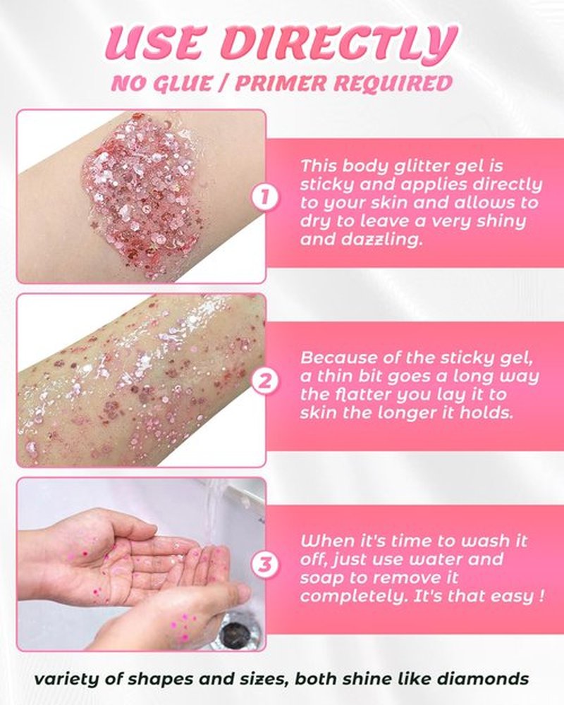 SUMEITANG 6PCS Pink Face Body Glitter Gel，Mermaid Holographic Sequins Chunky Glitter Paint for Party Singer Concerts Music Festival Rave Accessories for Girls Women Face Body Hair Sparkling Makeup