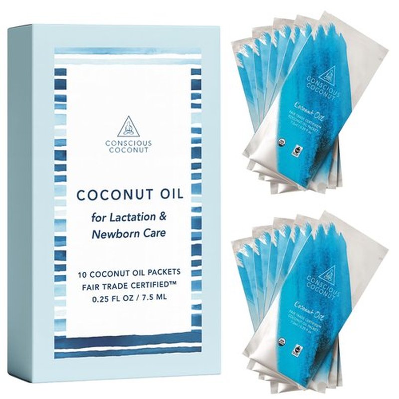 Organic Coconut Oil Packets, Coconut Oil for Lactation, Breastfeeding, Newborns - 10 Pack - Single-Use, Hospital-Trusted Alternative to Lanolin - Conscious Coconut