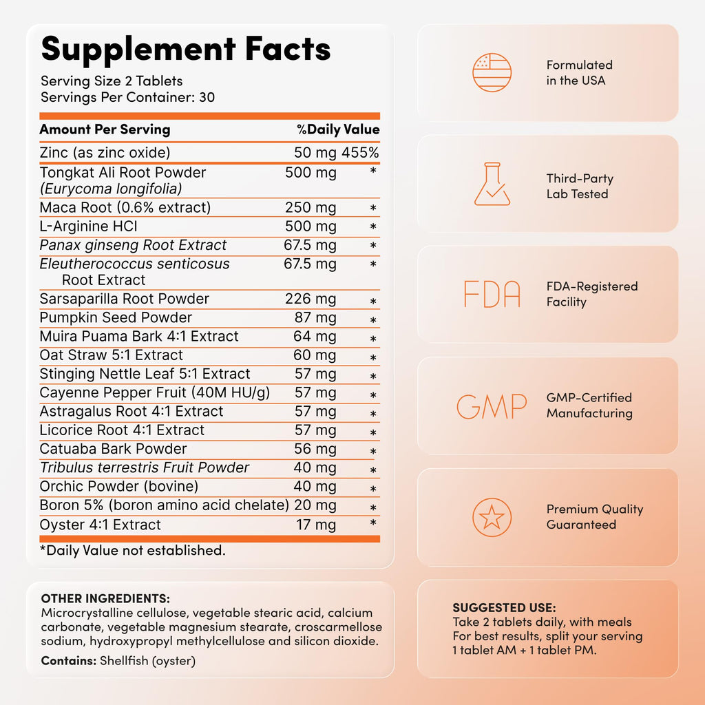 Male Enhancing Supplement & Libido Support for Men - Drive, Stamina & Vitality w. Tongkat Ali, Maca, L-Arginine - Testosterone Support - Energy, Performance & Vigor Boost - 3rd Party Tested - 60ct