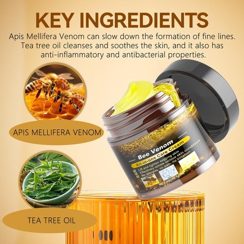 Bee Venom Cream, Bee Venom Skin Treatment Cream, Anti Aging Treatment with Natural Ingredients, Sensitive Skin Care for Back, Neck, Hands, Knee, 2.12OZ