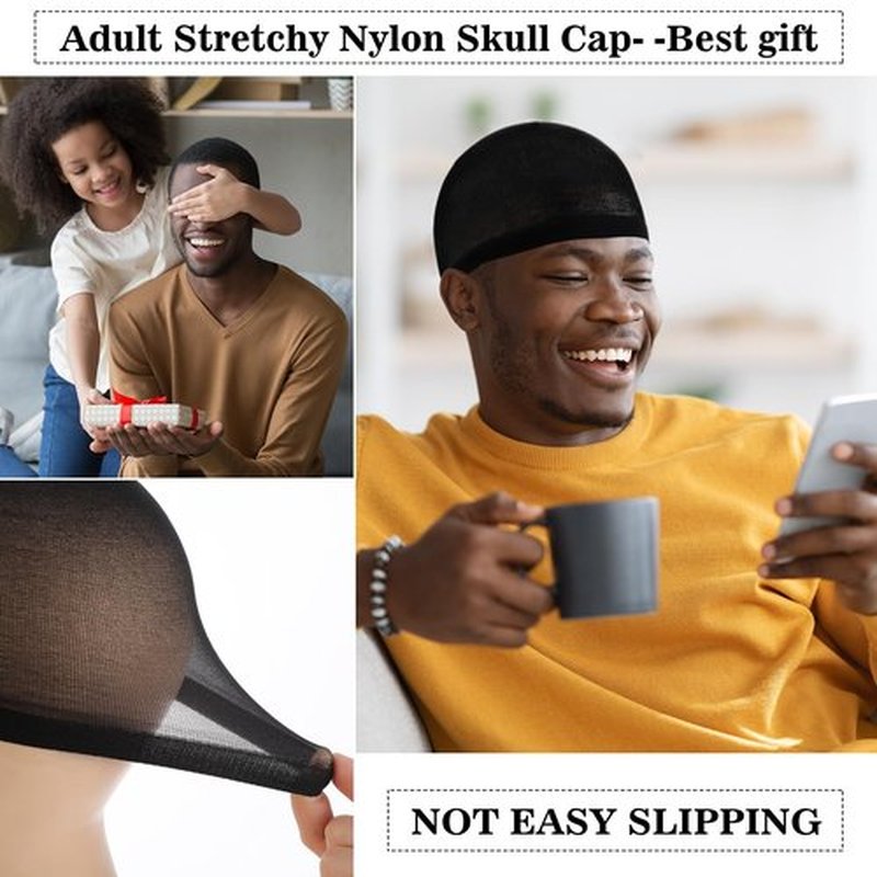 Ramede Stocking Wave Cap for Men Adult Stretchy Nylon Skull Wave Lightweight Beanie Caps Waves for Man Women(10 Pcs,Black)