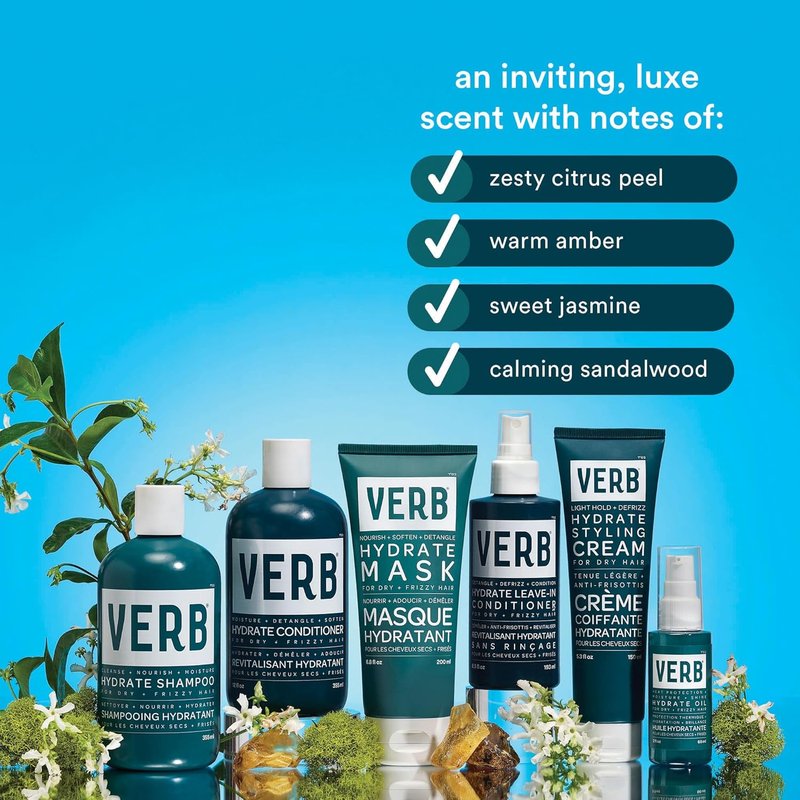 VERB Hydrate Shampoo & Conditioner Duo - Nourishes Dry, Frizzy Hair for Smoothness - Amber & Warm Jasmine Scent