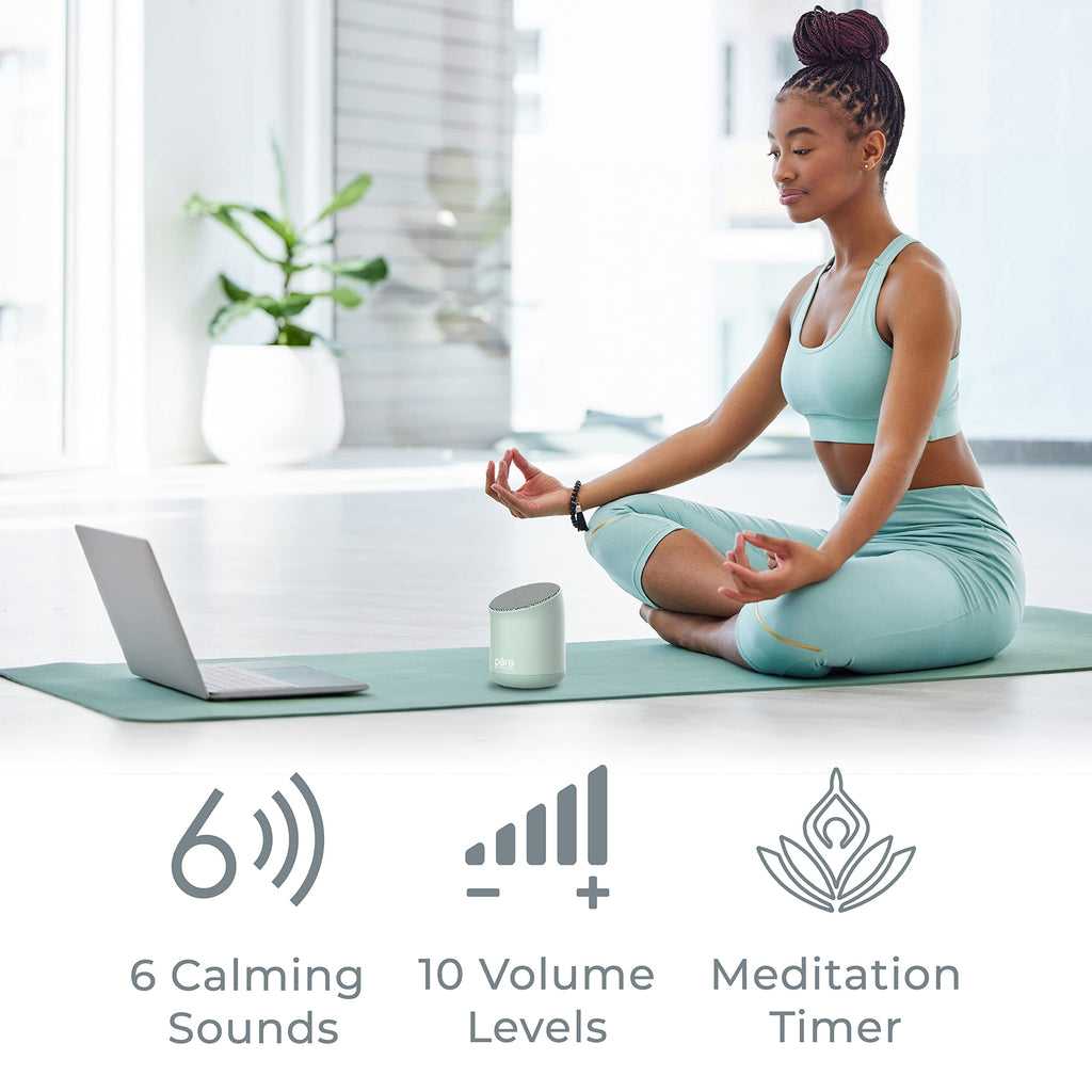 Pure Enrichment Wave Mini Zen Soothing Sound Machine - Portable Sound Machine for Yoga Studios, Travel & Sleep - 6 Relaxing Sounds, Optional Timer & Rechargeable Lithium Battery (Tranquil Green)