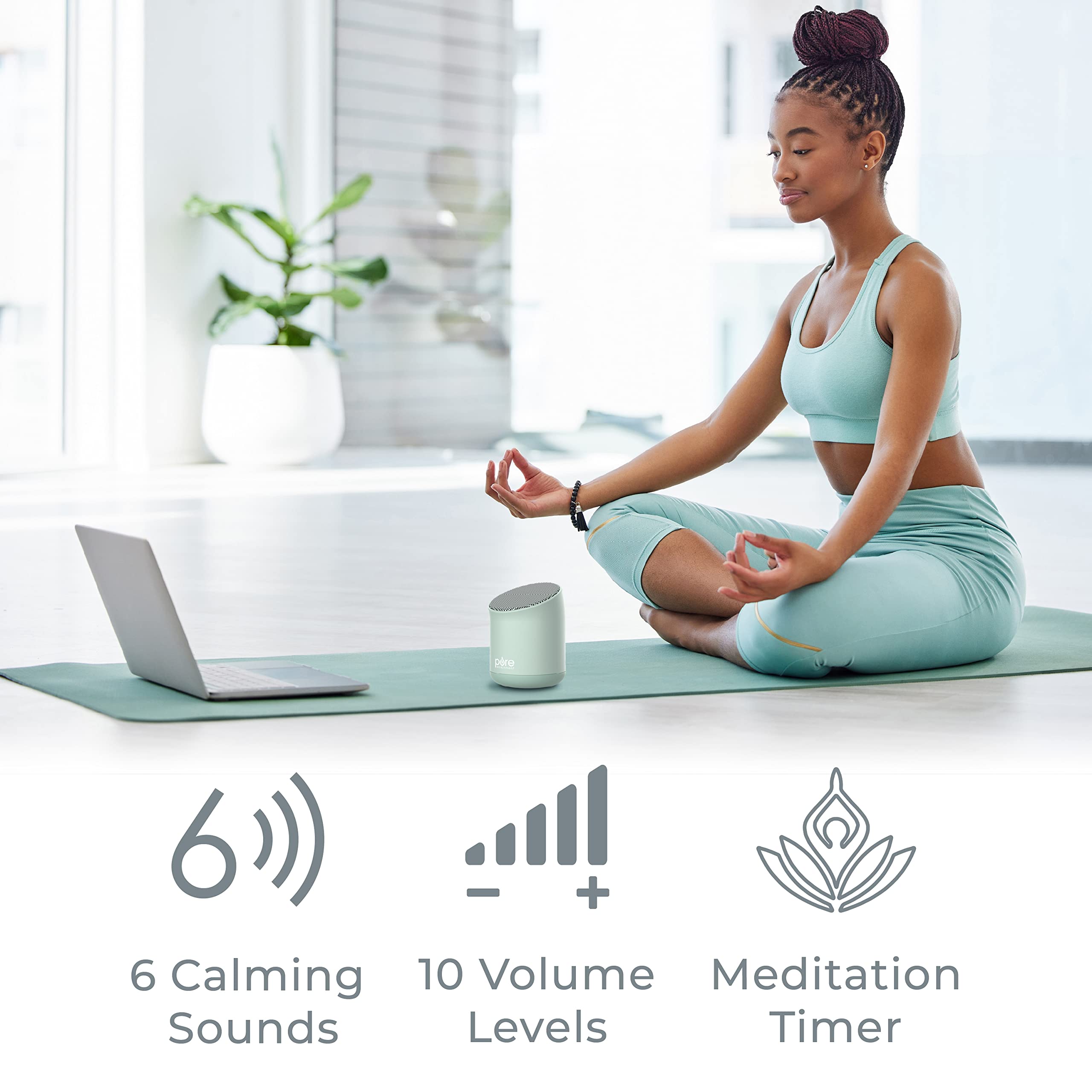 Pure Enrichment Wave Mini Zen Soothing Sound Machine - Portable Sound Machine for Yoga Studios, Travel & Sleep - 6 Relaxing Sounds, Optional Timer & Rechargeable Lithium Battery (Tranquil Green)