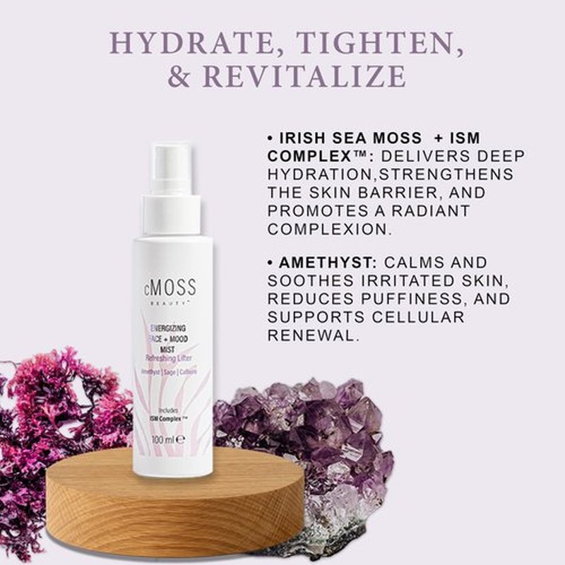 cMOSS BEAUTY Anti-Aging Glass Skin Face Mist – Instant Lift, Glow & Tighten | Sea Moss + Hyaluronic Acid Caffeine & Amethyst – Mood Boost, Oil-Free All Skin Types