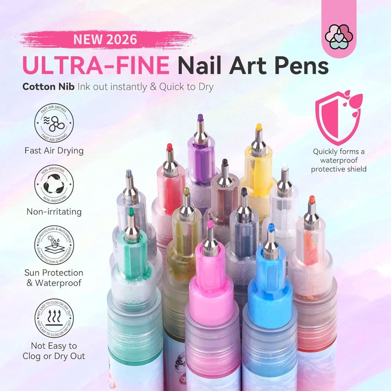 WoKankan 2026 Upgraded 12-Color Pro Nail Art Pen Set - 0.5mm Fine Tip Acrylic Markers for DIY Manicures, Crafts & Rock Painting - Quick-Dry, Salon-Quality Results at Home