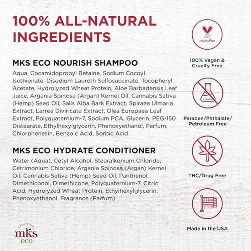 MKS Eco Nourish Shampoo & Hydrate Conditioner Set - Moroccan Argan Oil & Hemp Seed Oil | Vegan & Cruelty-Free (10 fl oz Each)