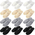 Bunnycool 12 Pairs Disposable Slippers for Guests Open Toe Spa Slippers Bulk Disposable Sandals Soft Fleece for Man Women Spa Hotel Wedding Shoeless Home(Beige, Khaki, Light Gray, Black)