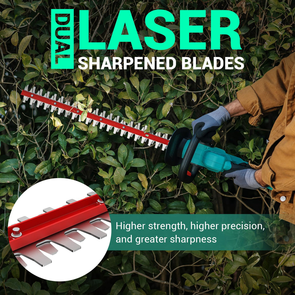 DCA 22 inch Hedge Trimmer Cordless 20V, 2800RPM Electric Bush Trimmer with Dual-Action Blade, 3/4" Cutting Capacity, 5.2 LBS Lightweight Bush Clipper, 180° Rotatable, 2.0Ah Battery & Charger Included
