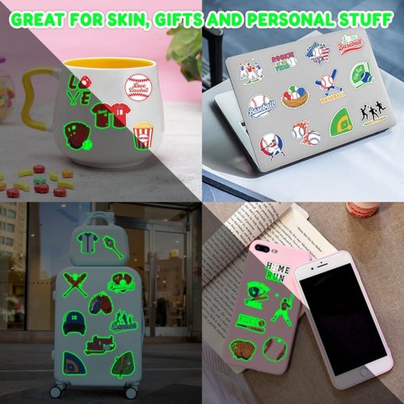 96 PCS Baseball Sports Pre-Cut Luminous Glow in the dark Temporary Tattoos for Kids | Super Cute Baseball Themed Birthday Party Favors, Supplies, Decorations, Fake Tattoo Stickers Gifts for Boys Girls