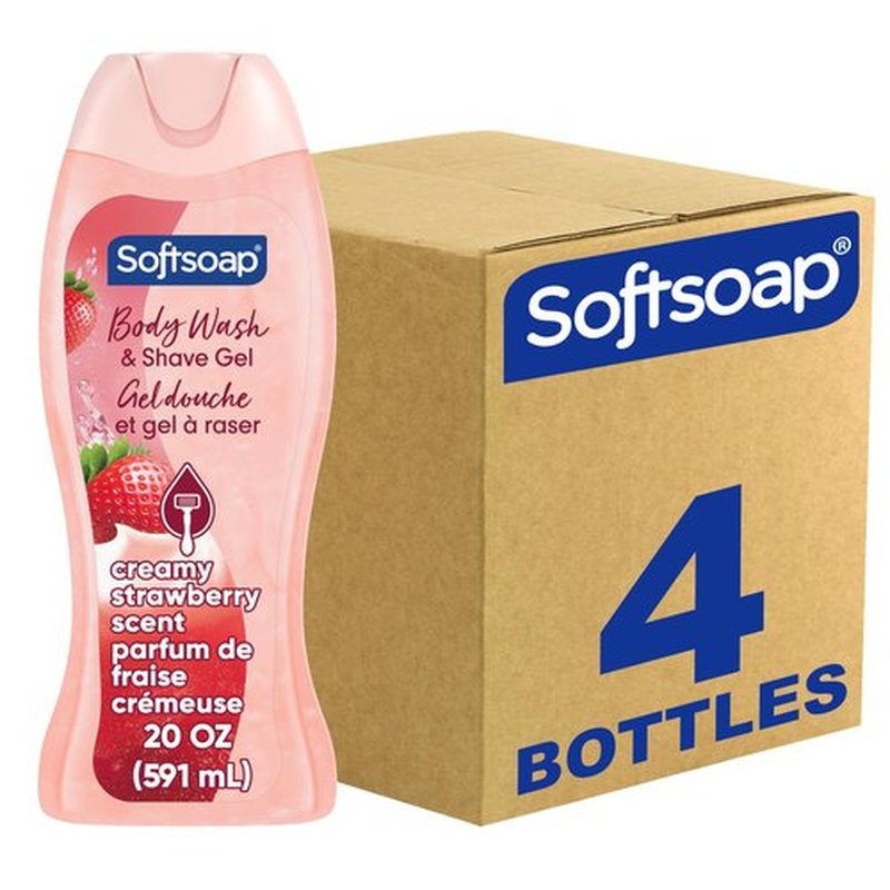 Softsoap Moisturizing Body Wash and Shave Gel, Creamy Strawberry Scent, 20 fl oz Bottle (Pack of 4)