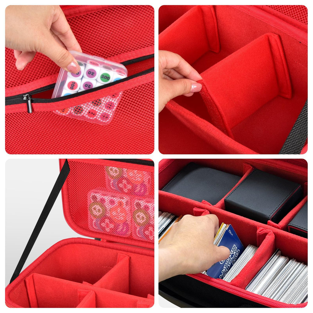 casmilee Deck Box Carrying Case for MTG/TCG Cards, Playmat & Dice (Red)
