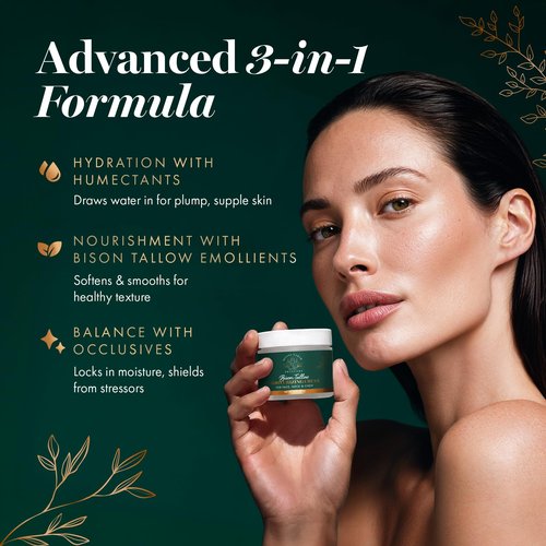 Tallow Moisturizer Face Cream with Bakuchiol & Hyaluronic Acid - Anti Aging Face Moisturizer for Women, Organic Grass Fed Tallow for Skin Care, Non Greasy Hand Lotion and Fragrance Free Neck Cream